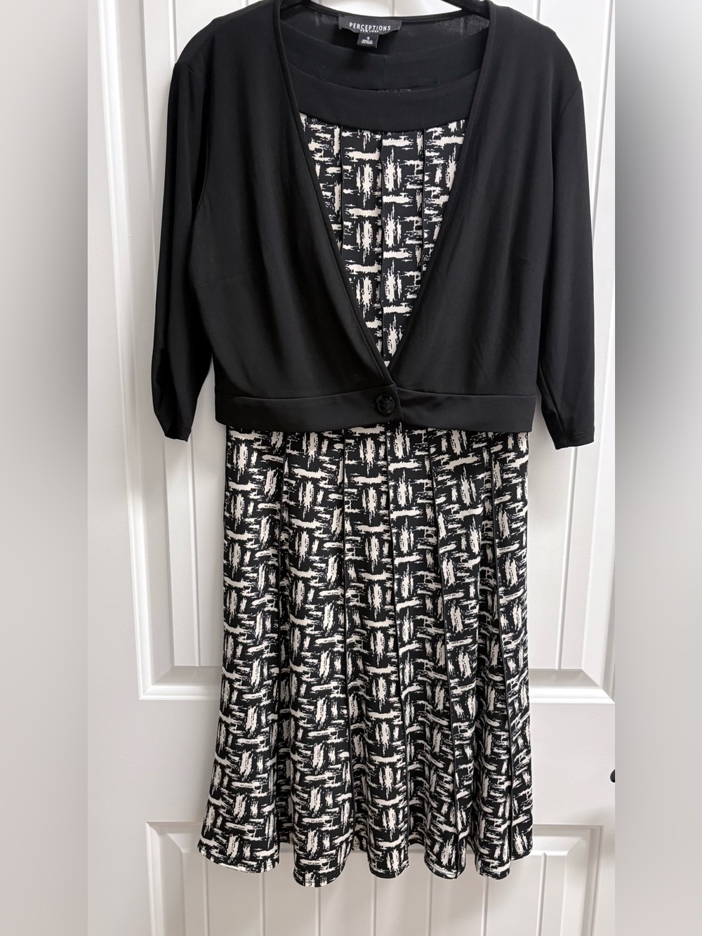 Perceptions Black and White Sleeveless Dress with Black Jacket